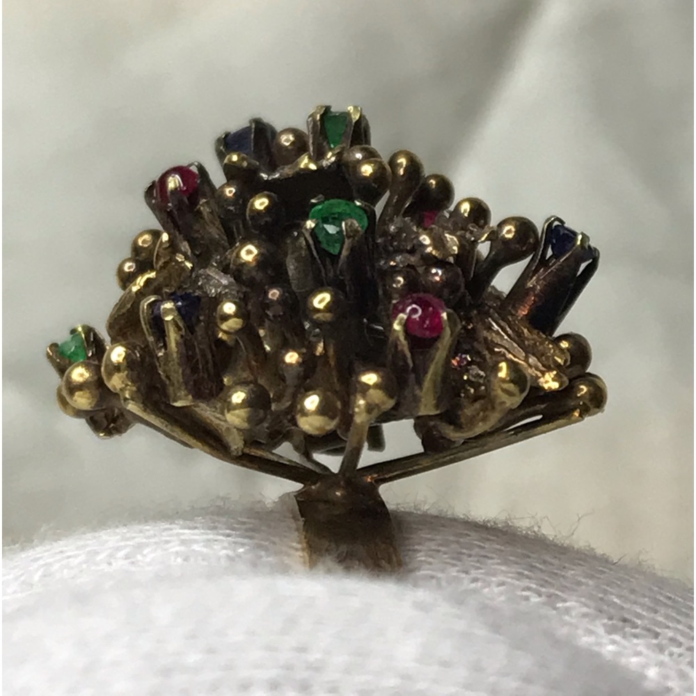 Beautiful Vintage 14kt Gold Nugget Multi Gemstone Cocktail Pinky Ring